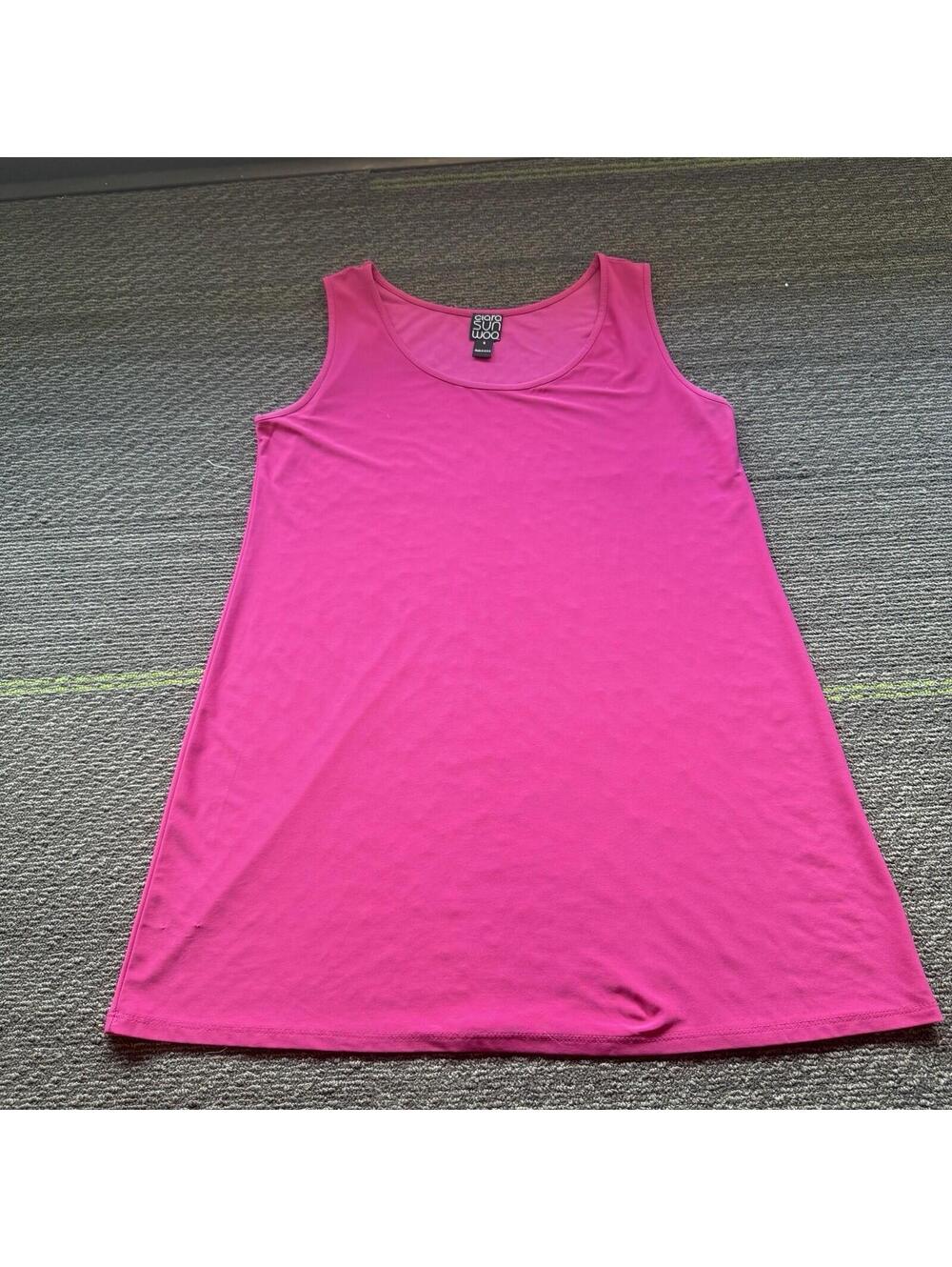 Clara Sun Woo Bright Pink Scoop Neck Sleeveless Tunic Tank Top S USA Layering